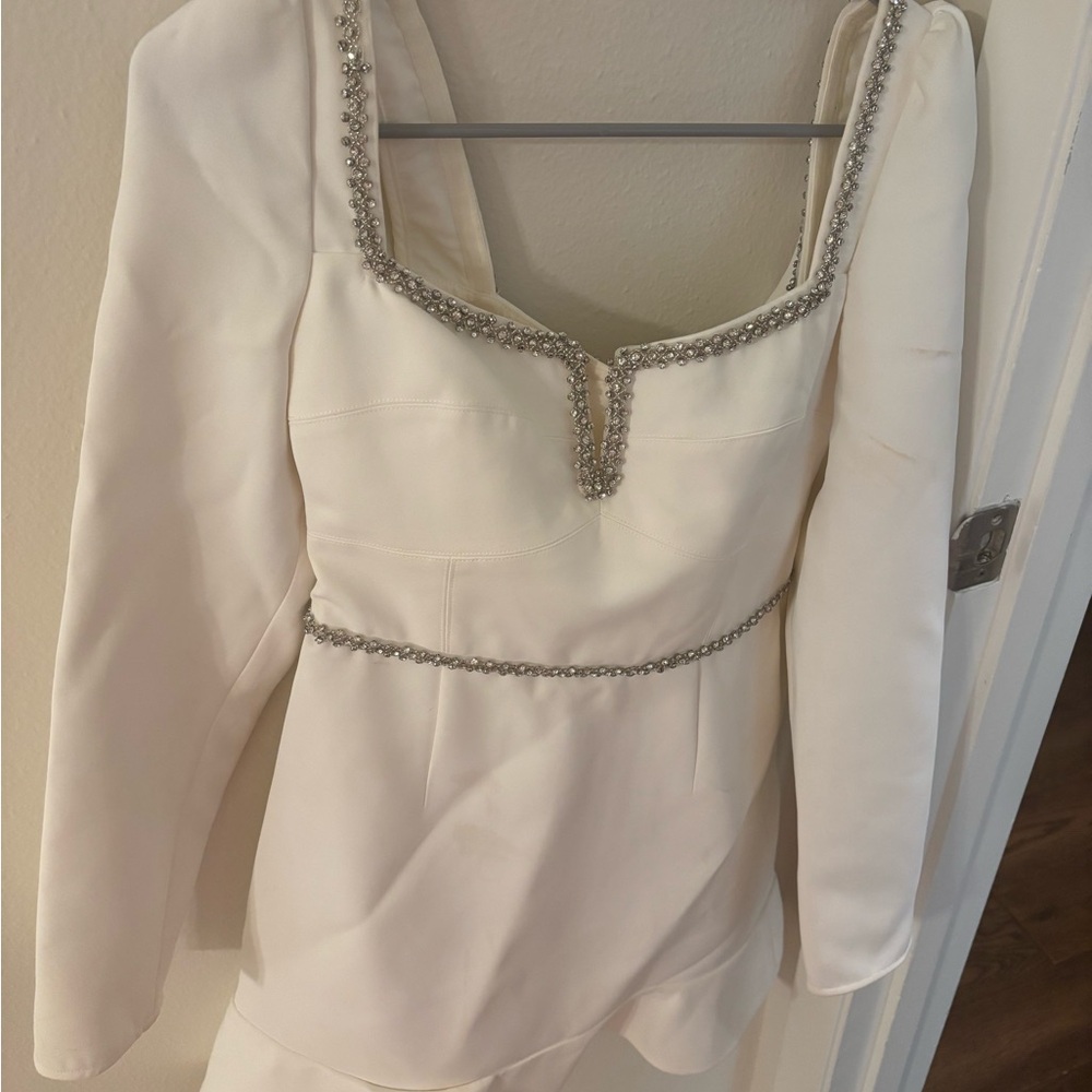 Self-Portrait Ivory Dress with Metallic Accents